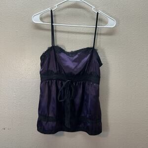 VTG Y2K GUESS Babydoll Top Purple Fairy Whimsigoth Dark Romantic Satin Lace S
